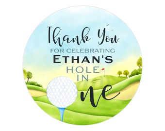 Hole in One Birthday Stickers, Golf Ball First Birthday Favor Stickers, Kid Party, Unisex Shower Label, Party Favor Sticker