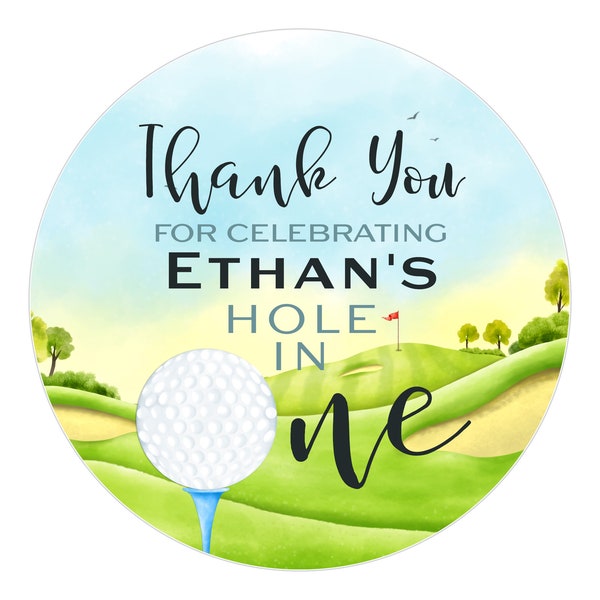 Hole in One Birthday Stickers, Golf Ball First Birthday Favor Stickers, Kid Party, Unisex Shower Label, Party Favor Sticker