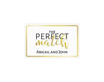The Perfect Match Box Labels, Personalized Matchbox Stickers, Wedding Favor Labels, Black and Gold, Elegant, 20 Labels