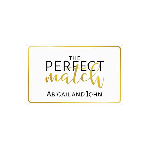 The Perfect Match Box Labels, Personalized Matchbox Stickers, Wedding Favor Labels, Black and Gold, Elegant, 20 Labels