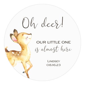 Oh Deer Thank You Sticker, Baby Shower Stickers, Favor Stickers, Forest Animal, Hunting, Hunter, 1.5&quot; - 10&quot; Inch