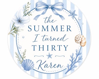 The Summer I Turned Birthday Stickers | Personalized Beach Favor Labels
