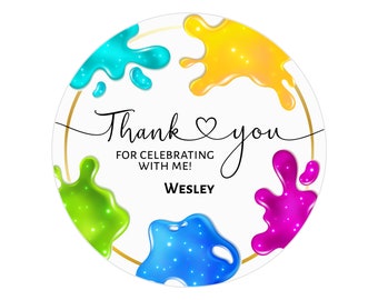 Slime Birthday Stickers, Thank You Favor Labels, Personalized Party Labels