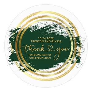 Dark Green and Gold Wedding Thank You Stickers, Emerald Green, Wedding Favor Stickers - 1.5" - 10" Inch, Circle