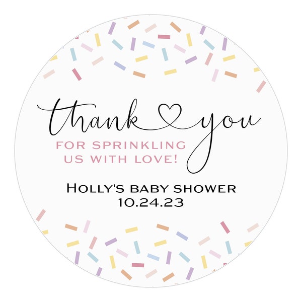 Baby Sprinkle Favor Stickers, Personalized Favor Labels, Thank you Stickers, Pastel, Colorful, Baby Shower, Circle