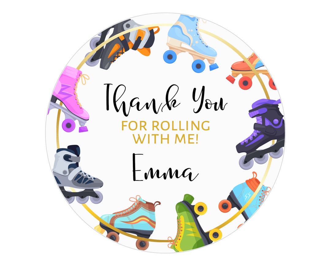 Roller Skating Birthday Stickers, Thank You for Rolling With Me, Skate ...