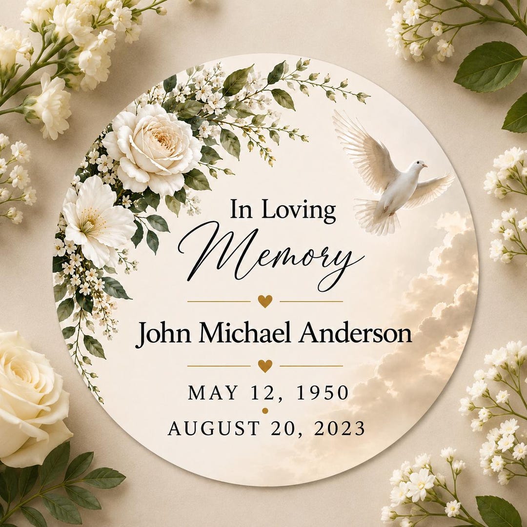 Memorial Stickers, in Loving Memory Stickers, Personalized Flower Dove ...