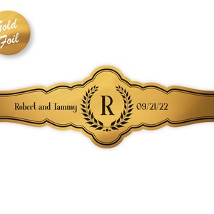 Gold Foil Wedding Cigar Labels, 20 stickers, Personalized Wedding Wrappers, Engagement Announcement, Anniversary Party Label, Cigar Bands