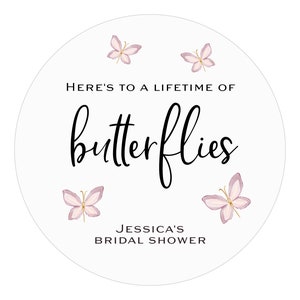 Bridal Shower Stickers, Here's to a Lifetime of Butterflies, Favor Stickers, Labels, Pink Watercolor