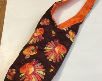Thanksgiving, Hand Quilted, Water Bottle Carrier, Lined Bag, Gift Bottle Carrier, Washable Bottle Carrier, Colorful Bottle Carrier