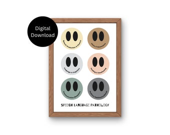 Speech Language Pathology Areas of Practice Smile Face Neutral Color Poster For Speech Room Classroom SLP Clinic Therapy Room SLP Art Print