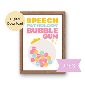 Speech Pathology Poster For Speech Room Fun Colorful Art Decor for Therapist Office Bubble Gum Area of Speech Language Pathologist Practice