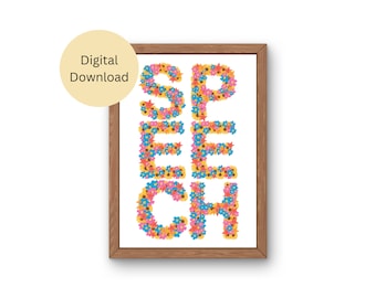 Spraakkamerposter SLP Bloem Kunsttherapie Kliniek Spraaktaal Patholoog Decor SLP Spraakpathologie Student Afdrukbare ingelijste kunstkleuren