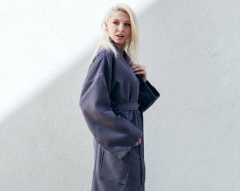 Long cotton Robe-FREE SLIPPER- Many colors - Spa Party Robe -Premium Monogram robe -Wedding Robe-Custom Robe Made in Turkey-waffle
