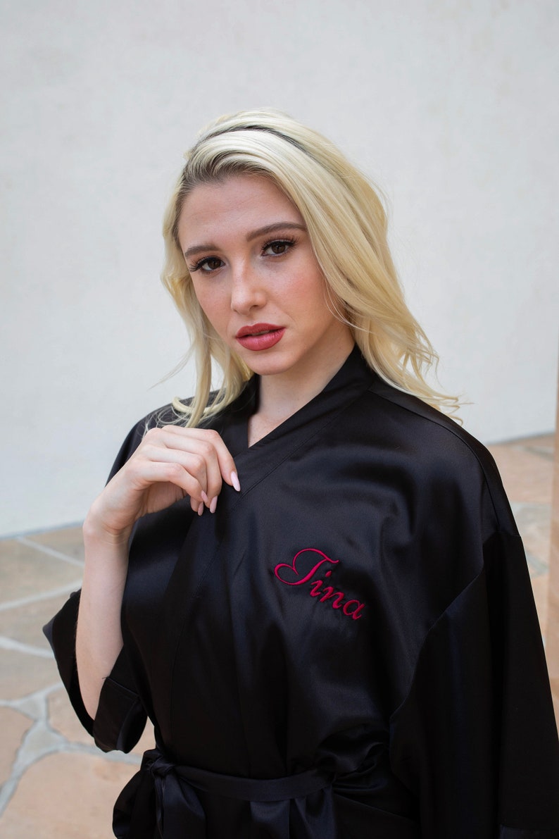 Black Satin Robe Monogram Robe Bridesmaid Gift Bridal Party Etsy