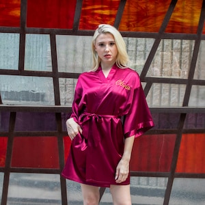 Premium Satin Robes, Monogram Robe, Bridesmaid Gift, Bridal Party Robes, Bride Robe, Satin Robe, Solid Robe, Embroidered getting ready robe