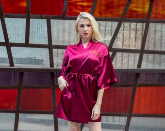 Premium Satin Robes, Monogram Robe, Bridesmaid Gift, Bridal Party Robes, Bride Robe, Satin Robe, Solid Robe, Embroidered getting ready robe