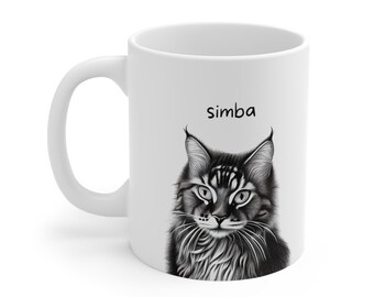 Custom name cat mug - Personalize Morning coffee with custom cat cup, makes a unique cat present for crazy cat lady.