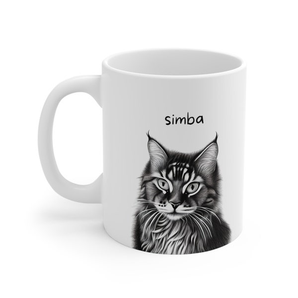 Custom name cat mug - Personalize Morning coffee with custom cat cup, makes a unique cat present for crazy cat lady.