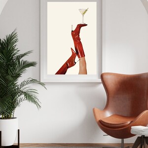 Bottoms Up Art Print | Red Boot Martini Wall Art | Bar Cart Art | Femme Fatale | Cherry Girl Art Print | NYC Aesthetic | Trendy Art Print |