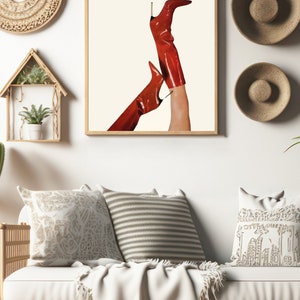 Bottoms Up Art Print | Red Boot Martini Wall Art | Bar Cart Art | Femme Fatale | Cherry Girl Art Print | NYC Aesthetic | Trendy Art Print |