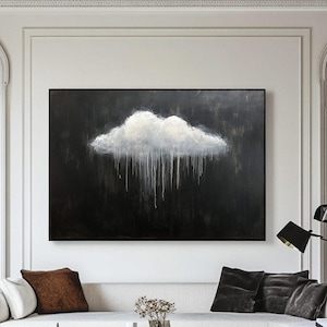 White Cloud Wall Art Large Cloudy Sky Painting Original Cloud Oil Painting White Cloud Abstract Painting Black Painting Cloud Canvas Art