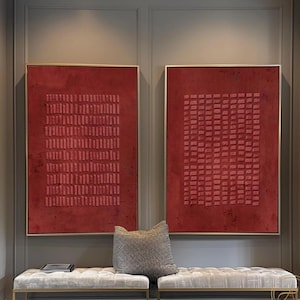 Abstrakte Rote Malerei 2er Set Rote 3D Textur Wandkunst Große Wandkunst Moderne Textur Malerei auf Leinwand Mode Wohnzimmer Wanddeko