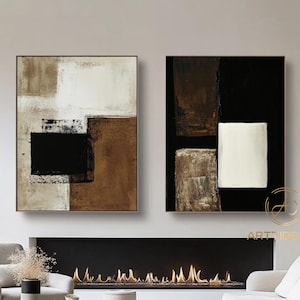 Wabi-Sabi Wandkunst: Schwarze & Braune Abstrakte Malerei