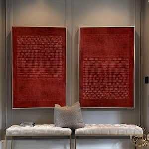 3D strukturierte rote minimalistische Malerei Wabi Sabi Wandkunst 2er Set rote minimalistische Kunst gerahmte Textur Malerei auf Leinwand moderne Wandkunst-Dekor
