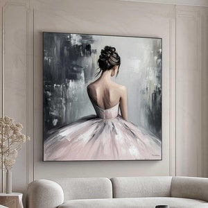 Abstract Ballerina Oil Painting on Canvas, Ballet Dancer Wall Art, Dancing Girl Acrylic Painting, Modern Ballerina Painting for Living Room