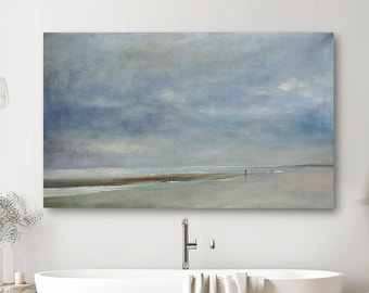 Strand Meer und Himmel Gemälde Abstraktes Acrylbild Strand Abstrakte Küsten Malerei Landschaft Leinwand Kunst Große Weiße Wolke Gemälde