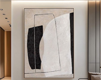 Large Beige Abstract Painting: Textured Modern Wall Art