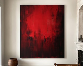 Red Black Abstract Painting: Textured Boho Wall Art on Canvas