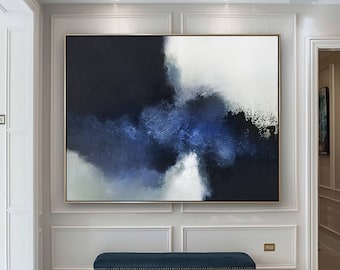 Blaue und schwarze Textur-Wand-Kunst Blaue abstrakte Malerei reines Blau Wohnzimmer-Wand-Kunst Marine-Textur Malerei auf Leinwand moderne Wandkunst
