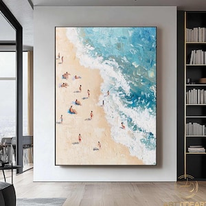 Hand-Painted Beach Oil Painting: Textured Ocean Wave Art