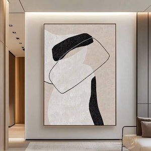 Beige Nero Minimalista Dipinto Su Tela Beige Wabi-Sabi Arte Murale Beige Arte Murale Minimalista Beige Nero Arte Murale Beige Tela Arte Murale