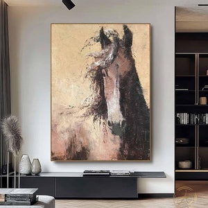 走る白い馬の大きな油絵：動物の壁アート - Etsy 日本