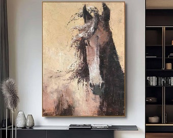 Großes Original braunes Pferd Gemälde, abstrakte Porträtkunst