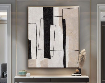 Beige Abstract Painting on Canvas: Wabi-Sabi Texture Wall Art