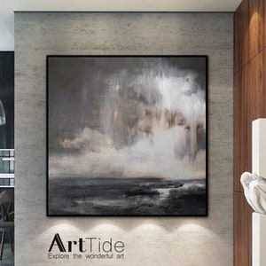 Original Sea Abstract Painting,Ocean Landscape Painting,Black Abstract Painting,Sky Landscape Painting,Large Abstract Painting On Canvas