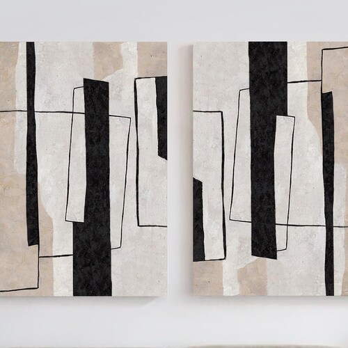 Large Minimalist Abstract Painting Beige Painting Set of 2 Beige Wall Art Beige black Minimalist Painting On Canvas Set of 2 shops Beige Painting