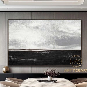 Large Black White Minimalist Wall Art Black White Textured Painting on Canvas Wabi Sabi Wall Art Modern Textured Wall Art Black Wall Decor