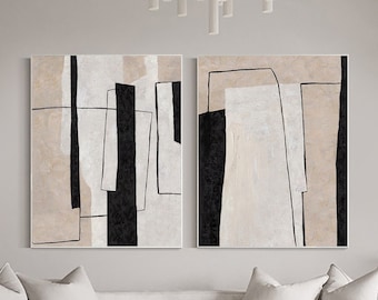 Set of 2 minimalist Abstract Painting Large Abstract Painting Set Of 2 Black Abstract Painting Black And White Wall Art Black And White art