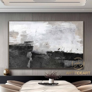 Black and White Abstract Wall Art Organic Modern Art Large Black Abstract Painting White Texture Canvas Art Light Beige Texture Painting