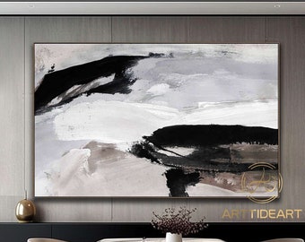 Large Black Abstract Wall Art Wabi Sabi Wall Art Beige Black Abstract Painting Black Texture Painting Boho Texture Canvas Art