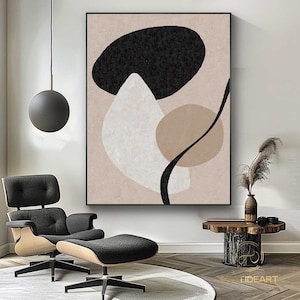 Beige Minimalist Painting Beige and Black Painting Beige abstract Painting Living Room Decor Textured Painting black and white abstract art