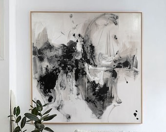 Black And White Painting, Gray Abstract Art, Office Oil Painting, Large Decor Wall Art, Canvas Painting In The Living Room 48"x48"/122x122CM