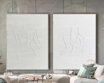 Set of 2 3d textured wall art pure beige and white 3d textured wall art 2 piece minimalist canvas art minimal line oil painting wall decor