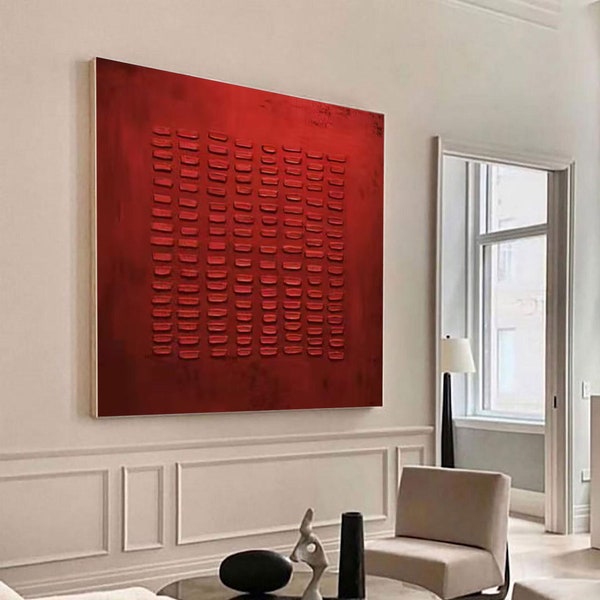 Wabi-Sabi Wand Kunst 3D Rot Textur Abstrakte Malerei Drak Rot Wand Kunst Rot texturierte Kunst Neutral Kunst Minimalistische Kunst Geometrische Rot Malerei