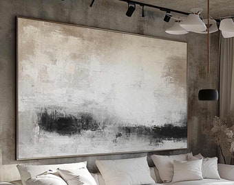 Large Neutral Beige Abstract Painting Beige black Minimal Wall Art Decor Japandi Wabi-Sabi Abstract Canvas Art Scandinavian Wall Painting